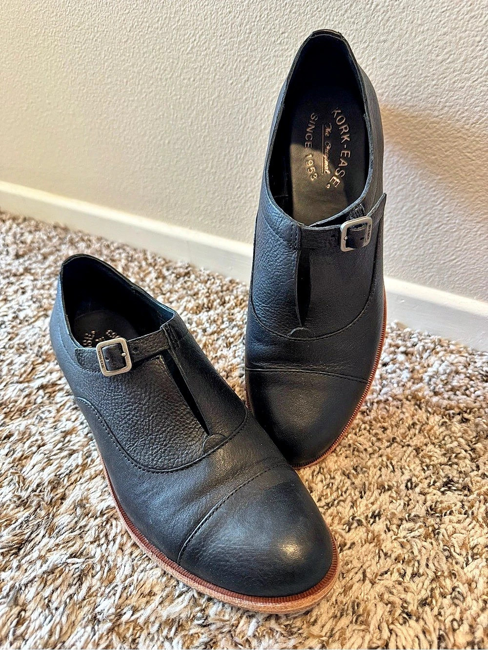 Kork-Ease Cloetta Leather Mary Jane Flats Black US 7.5